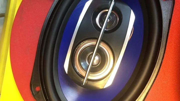باند خودرو SP-6975 V1 ۷۲۰ وات، رنگ آبی، مشکی و نقره‌ای، جنس فلز و پلاستیک، بیضی، دوطرفه
