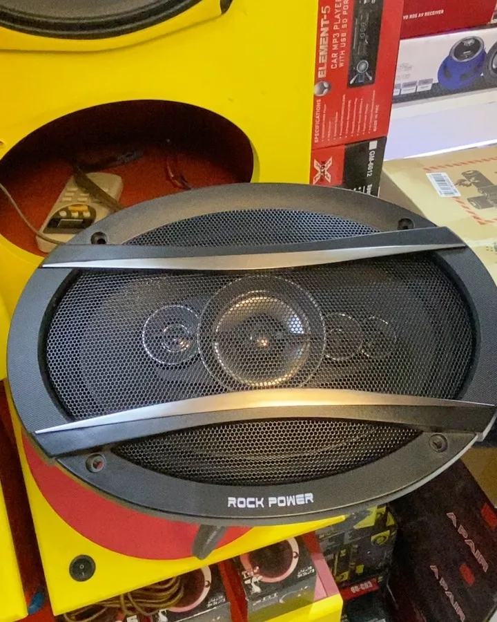 بلندگو خودرو مدل RP-6902 ۴۵۰ وات، رنگ مشکی و نقره ای، جنس پلاستیک و فلز، بیضی، توری دار