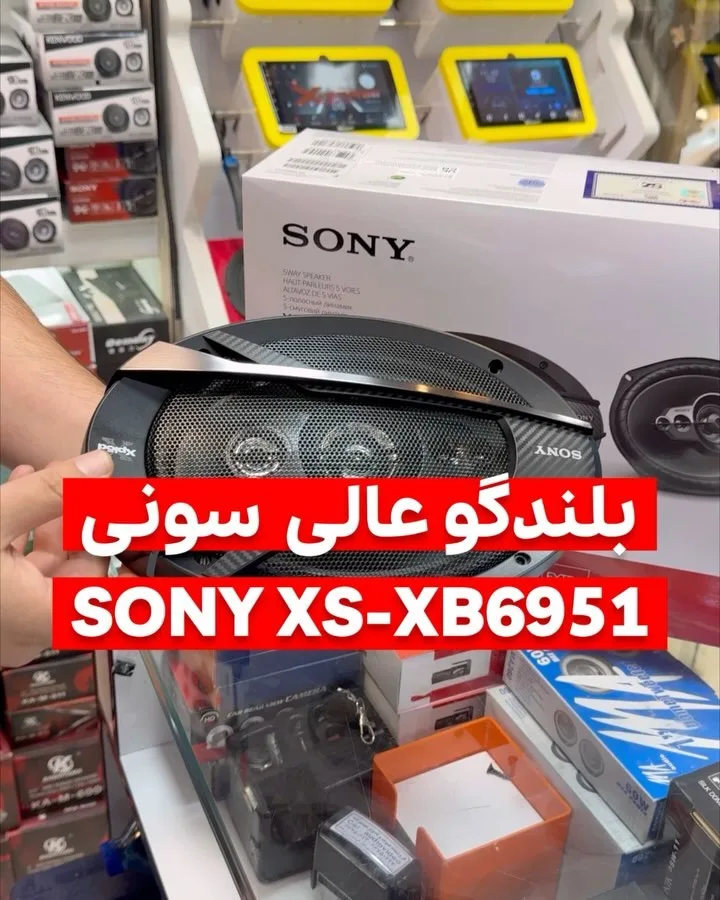 بلندگو بیضی خودرو سونی، رنگ مشکی، جنس پلاستیک و فلز، توری‌دار