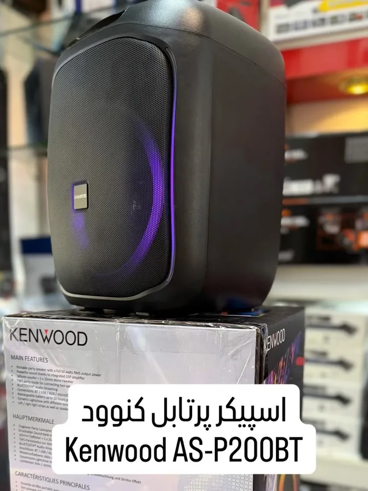اسپیکر پرتابل کنوود AS-P200BT، رنگ مشکی و بنفش، جنس پلاستیک، ایستاده، بزرگ