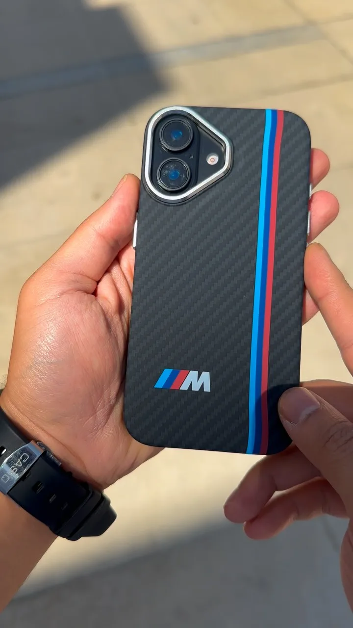 قاب کربنی طرح BMW M Power، رنگ مشکی، قرمز و آبی، جنس پلاستیک، کاور گوشی طرح BMW
