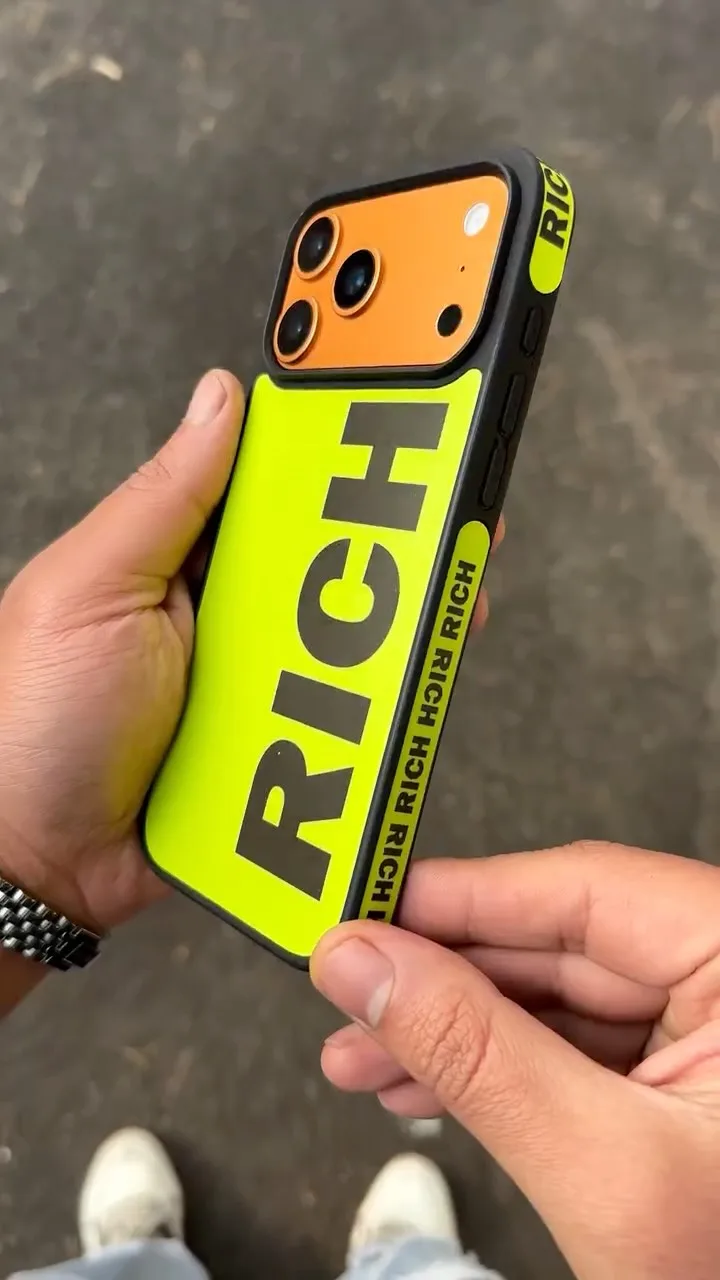 قاب گوشی طرح RICH، رنگ زرد، نارنجی و مشکی، جنس پلاستیک، ساده
