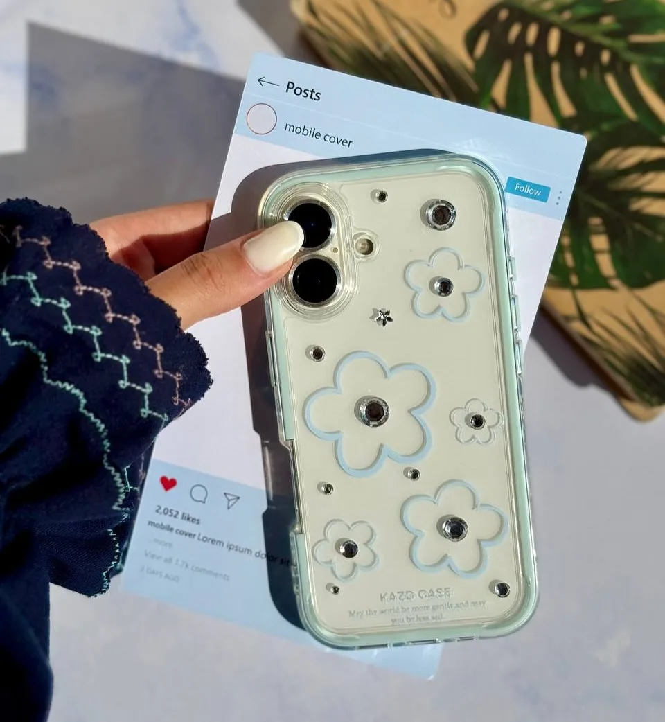 قاب گل آبی نگین‌دار دولایه — عکس ۴