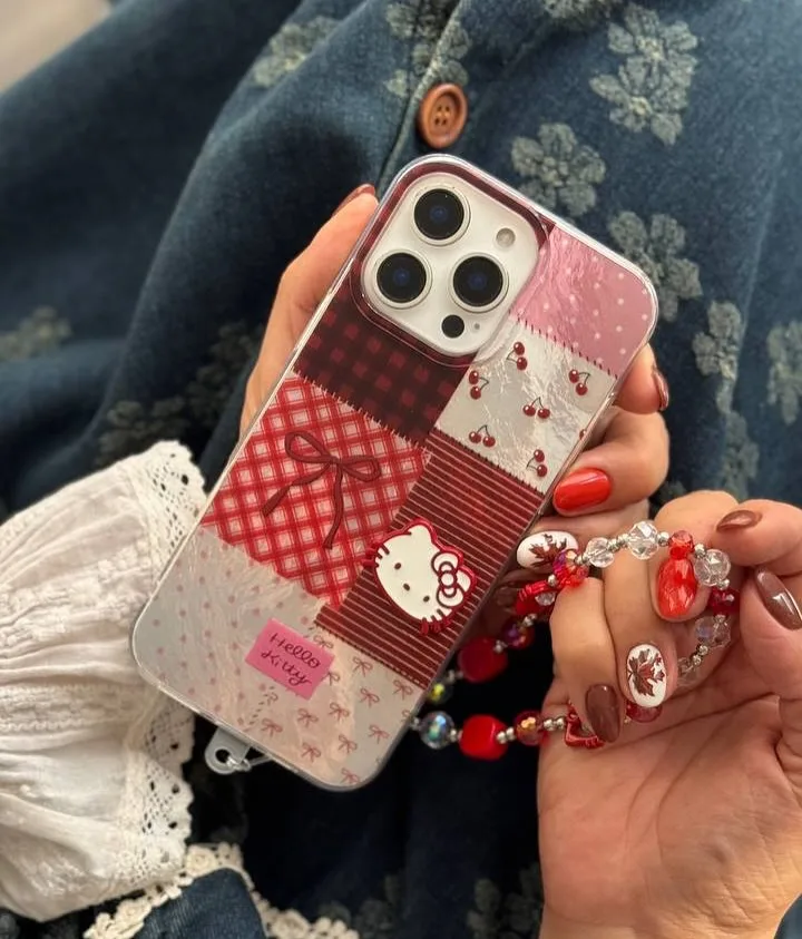 قاب کیتی چری پاپیون‌دار با بندست، رنگ قرمز، سفید و صورتی، جنس پلاستیک، طرح Hello Kitty