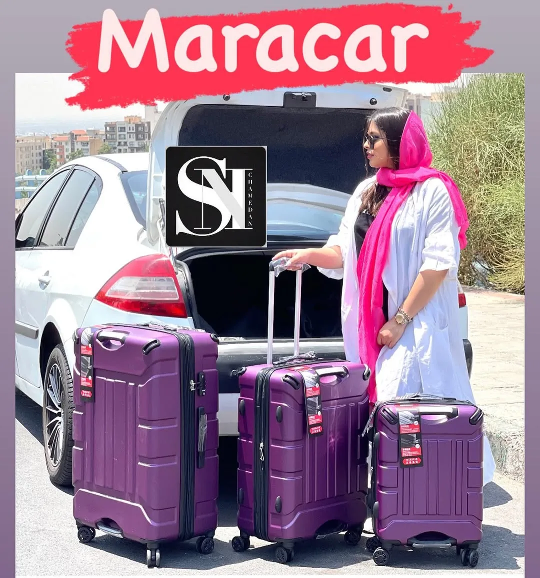 چمدان کاوردار Maracar، رنگ بنفش، جنس پلاستیک، چمدان چرخ‌دار در سه سایز