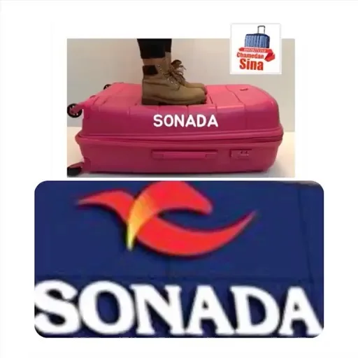 چمدان نشکن زیپی، رنگ صورتی، جنس پلاستیک، سخت، چرخ‌دار، مستطیلی