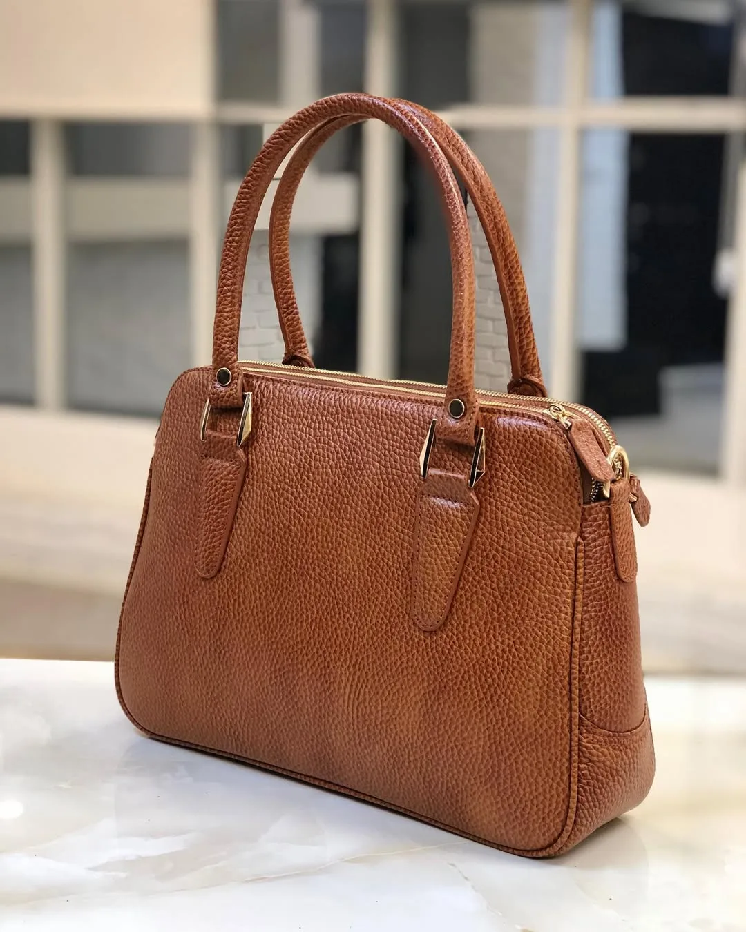 کیف دستی چرم چرمانی، رنگ قهوه‌ای، متوسط