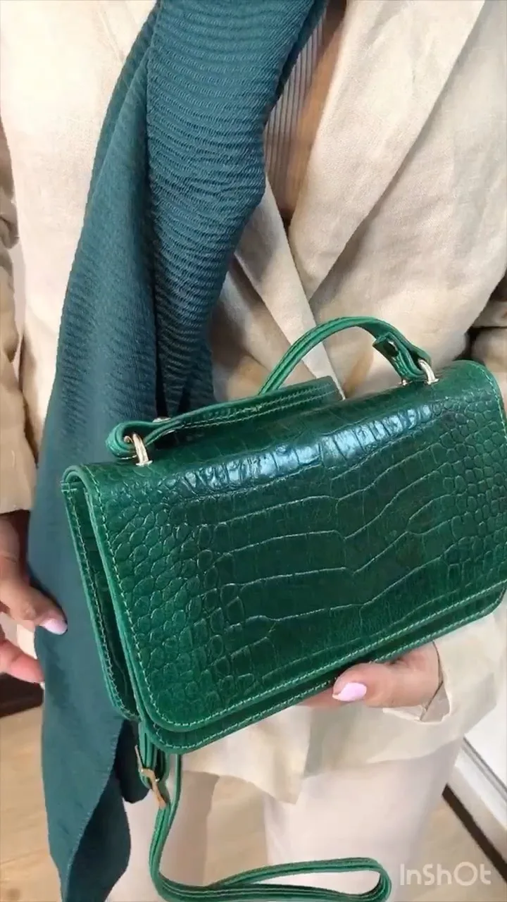 کیف زنانه استایل هانا، رنگ سبز، جنس چرم، طرح طرح حیوانی، دوشی، دستی