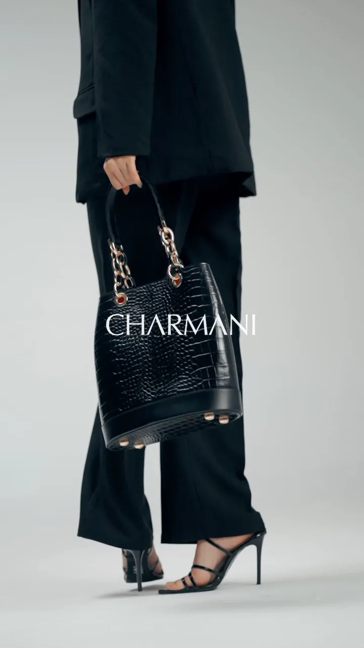 کیف چرم زنانه استایل ۱۲۱۴، رنگ مشکی، طرح طرح حیوانی، کیف دستی با بند زنجیری