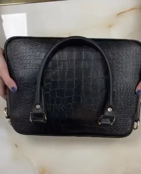 کیف دستی چرم طبیعی، رنگ مشکی، دو دسته