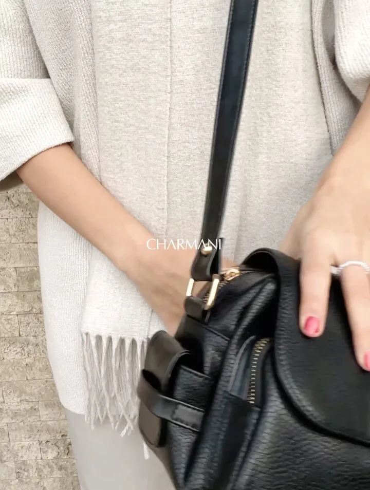 کیف زنانه ۴۷۵ Charmani، رنگ مشکی، جنس چرم، دوشی، بند پهن
