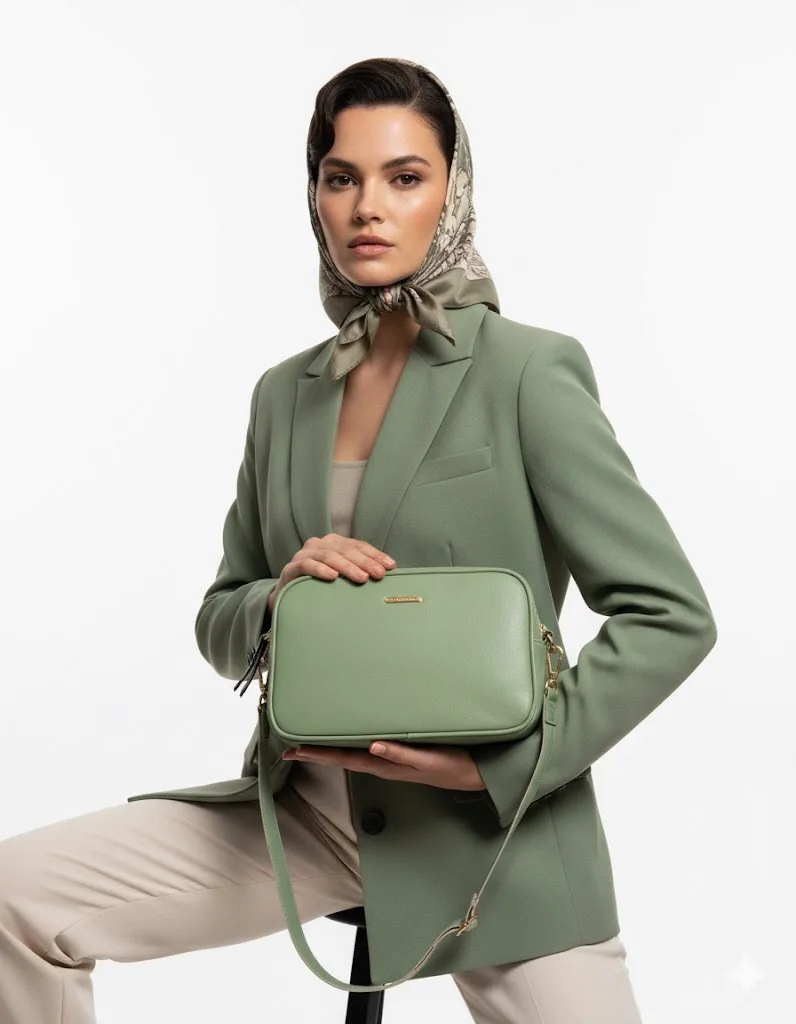 کیف دوشی، رنگ سبز، جنس چرم، مستطیلی