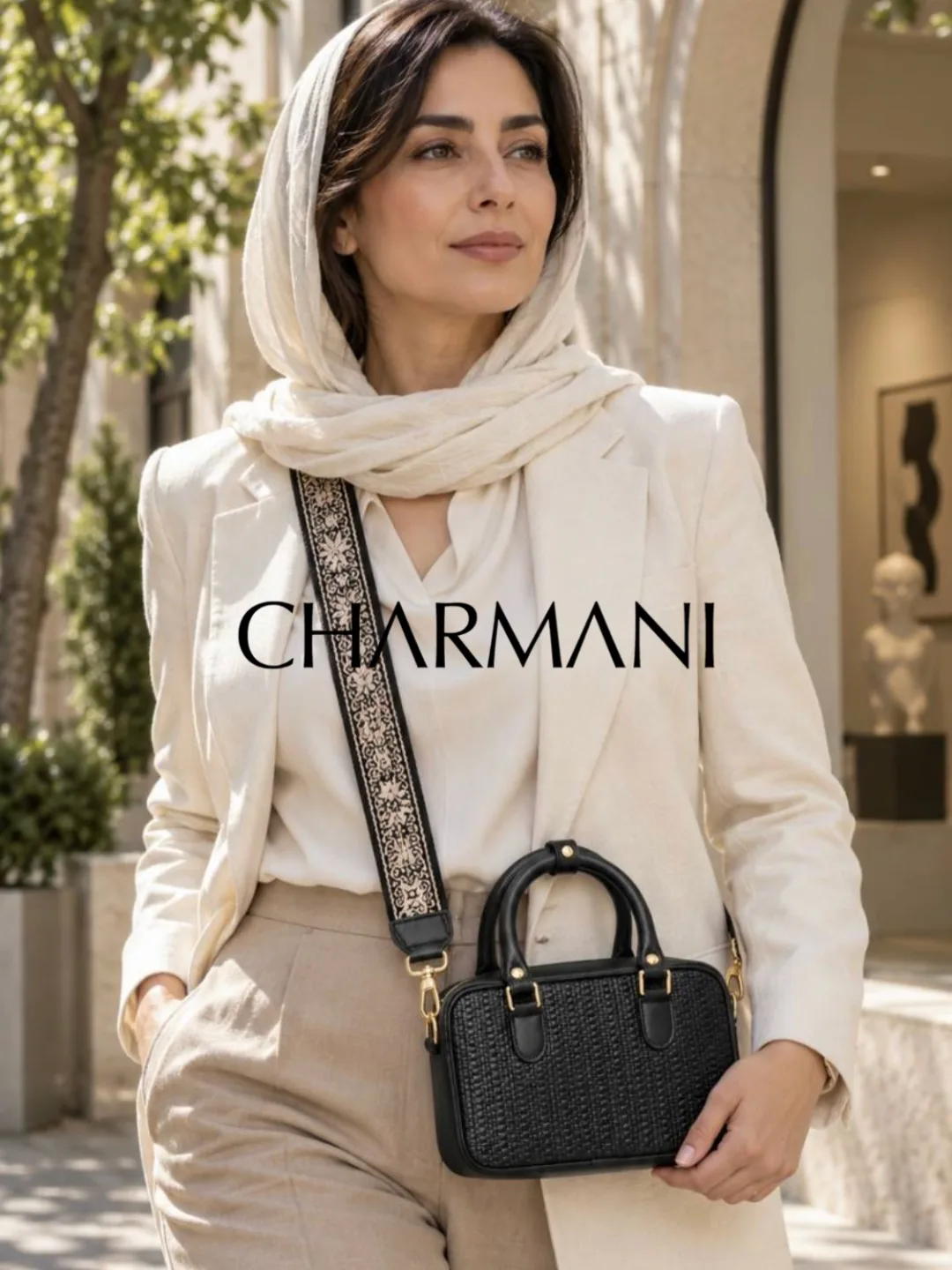 کیف دستی کوچک چرم طبیعی ۱۲۳۱ Charmani، رنگ مشکی، دوشی، دستهدار