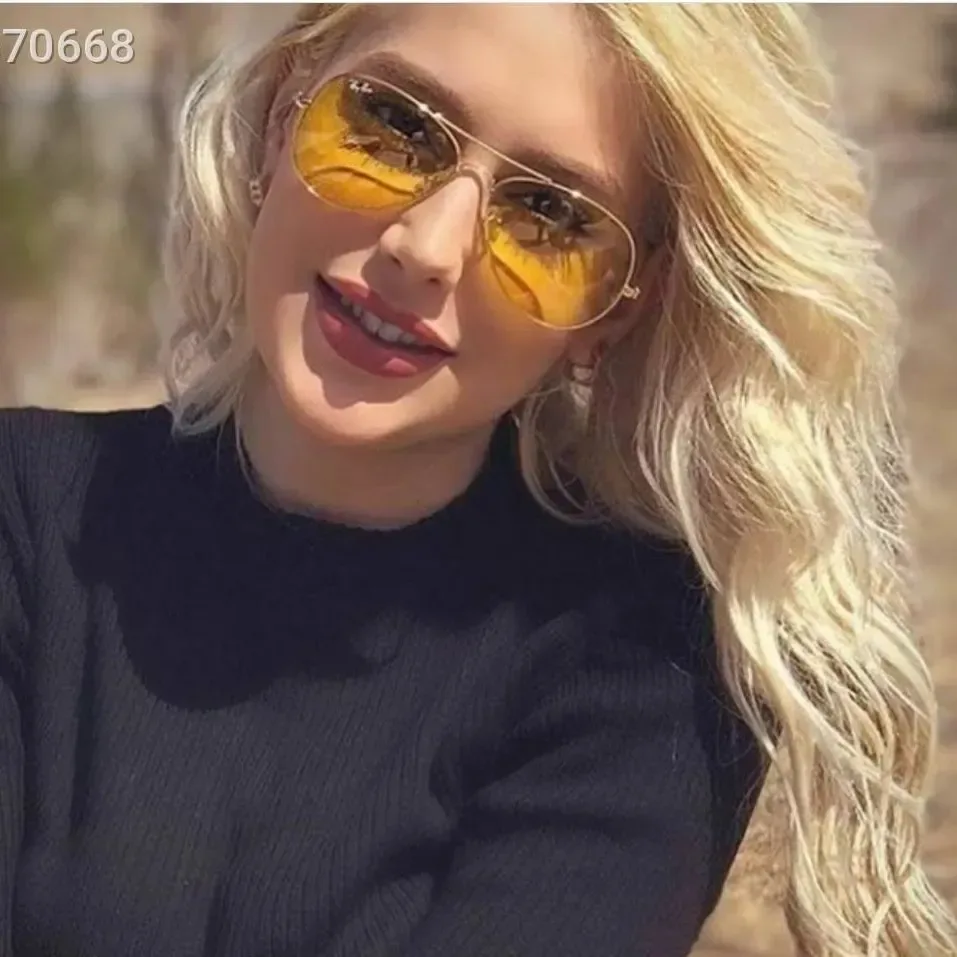 عینک دید در شب پلاریزه، رنگ طلایی و زرد، جنس فلز، خلبانی فریم فلزی