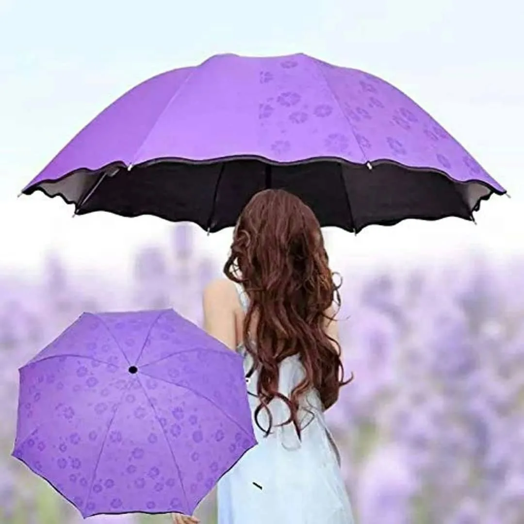 چتر تاشو جادویی شش رنگ، رنگ بنفش، جنس پارچه، طرح گلدار، تاشو دستی
