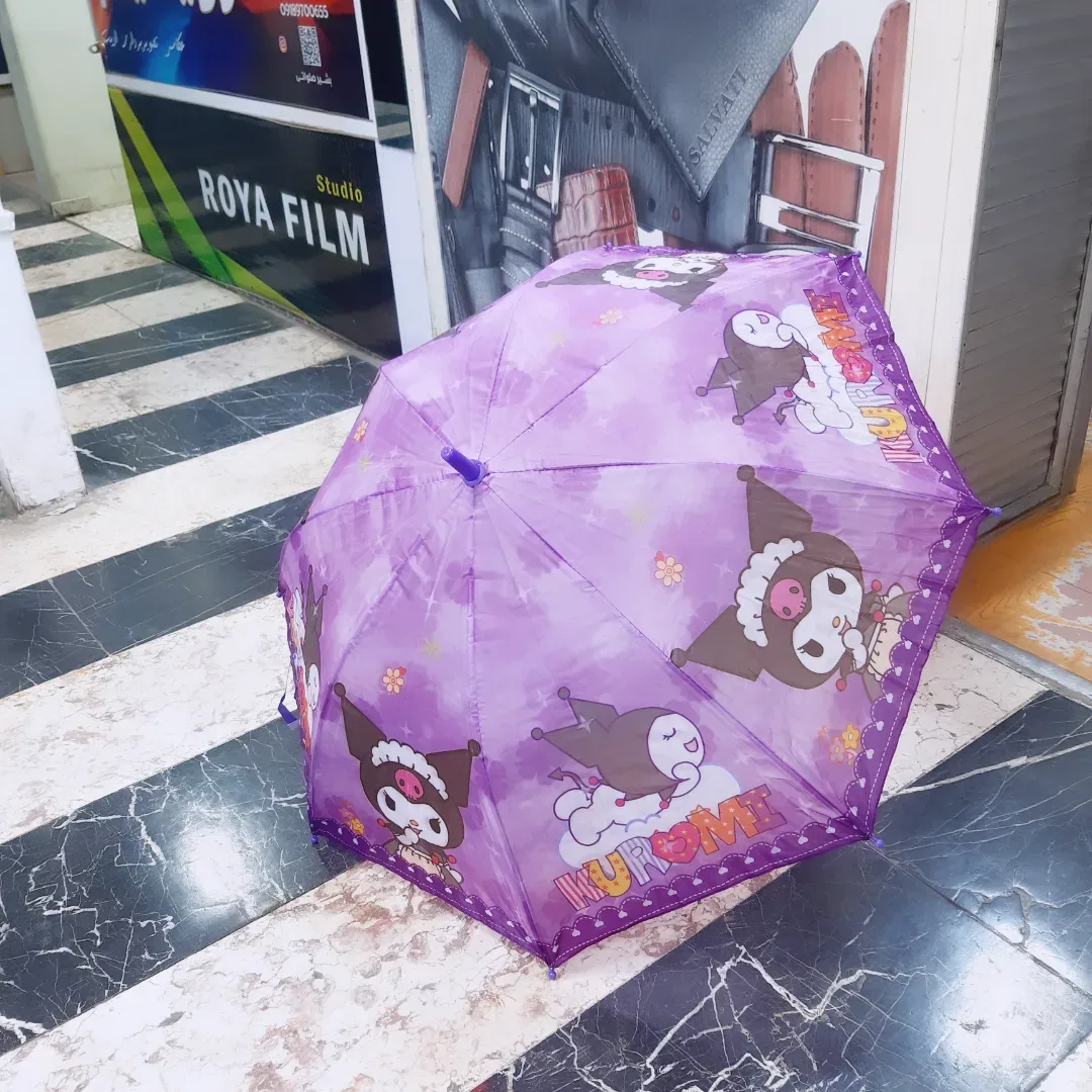 چتر دخترانه طرح کرومی تاپ، رنگ بنفش و قهوه‌ای، جنس پلاستیک، طرح شخصیت کارتونی، چتر دستی تاشو