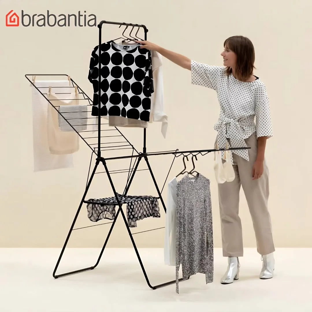 بند رخت برابانتیا، رنگ مشکی، جنس فلز، تاشو، چندطبقه