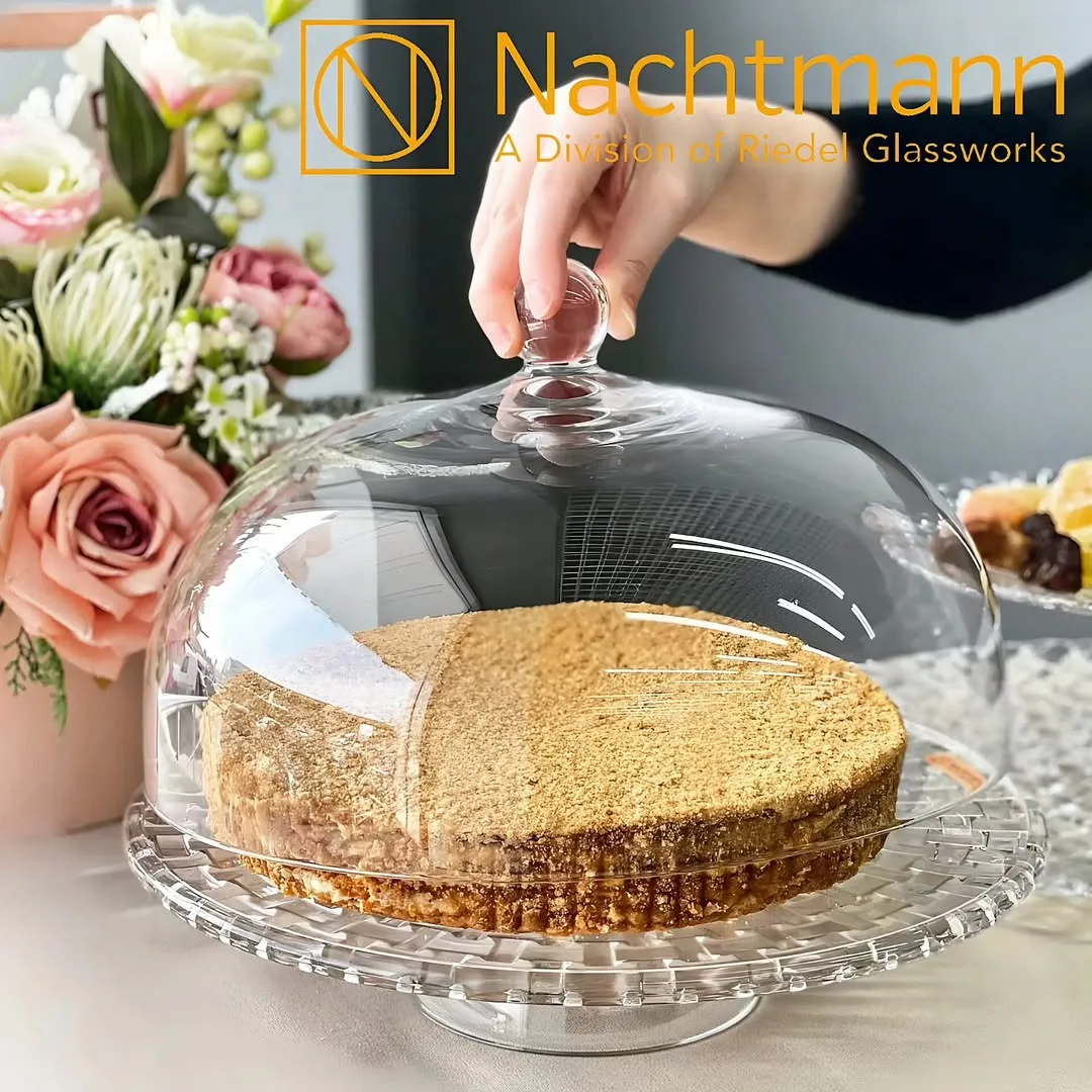 کیک‌خوری کریستال ناخمن، رنگ شفاف، جنس شیشه، گنبدی پایه‌دار