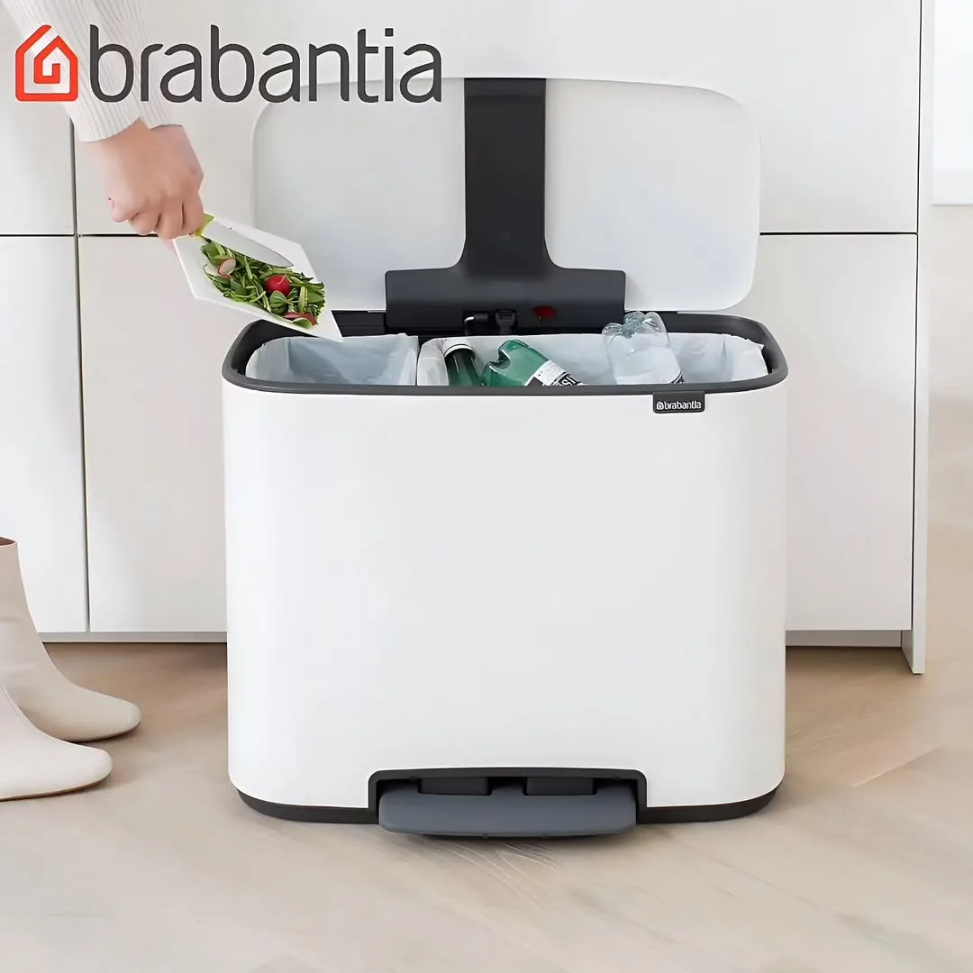 سطل زباله پدالی 11×23L Brabantia، رنگ سفید و خاکستری، جنس پلاستیک، تفکیکی