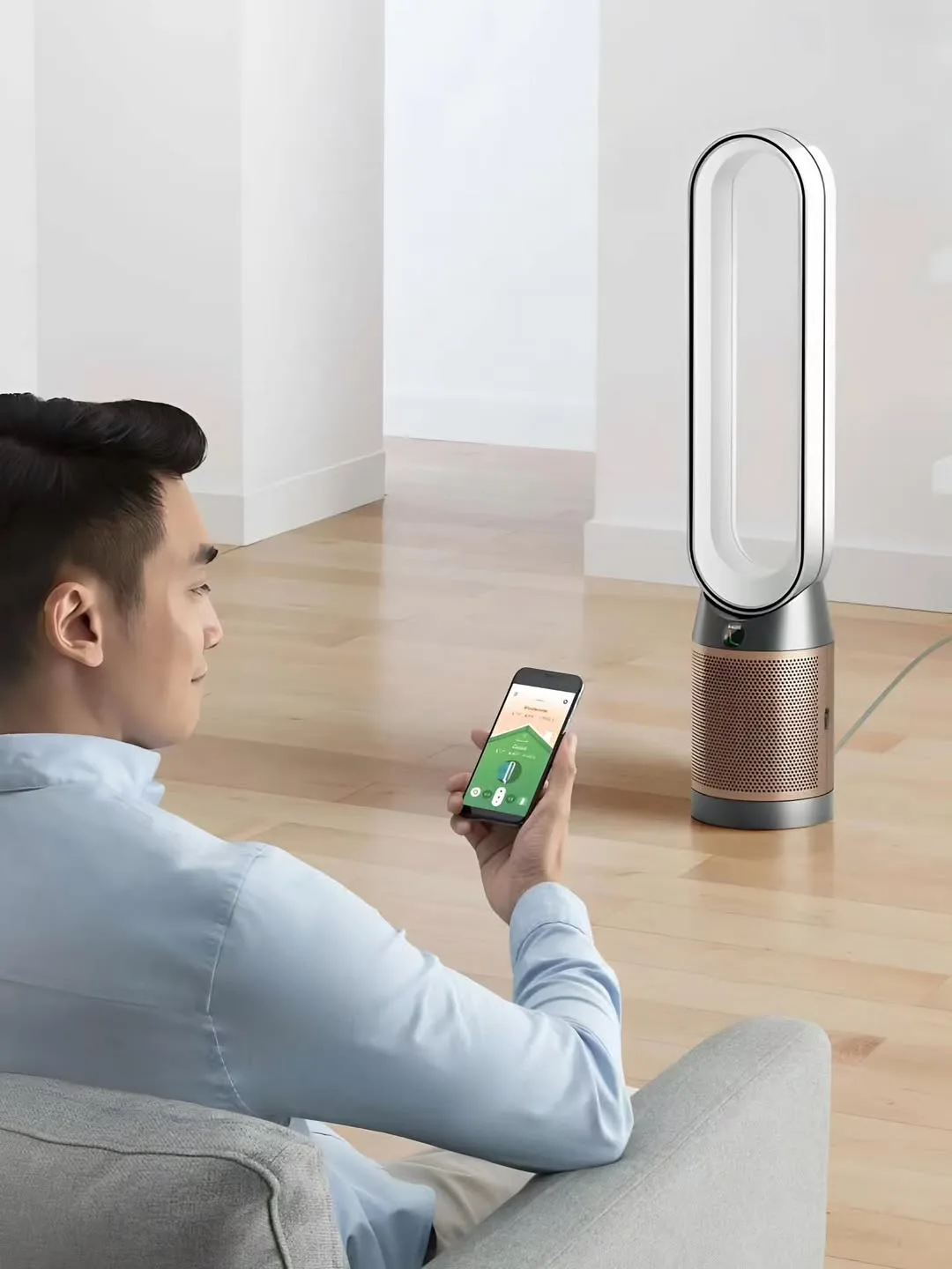 تصفیه هوا Purifier Cool PC2 De-NOx TP12 Dyson، رنگ سفید، مسی و خاکستری، جنس پلاستیک و فلز، ایستاده، بیضی