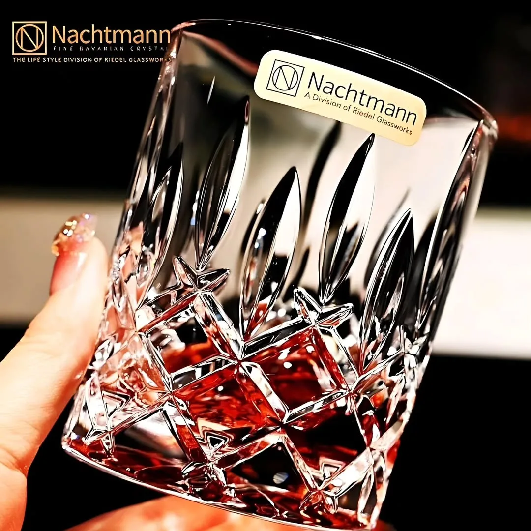 سرویس لیوان کریستال ۱۸ پارچه Nachtmann، رنگ شفاف، طرح هندسی، استوانه‌ای، تراش‌خورده