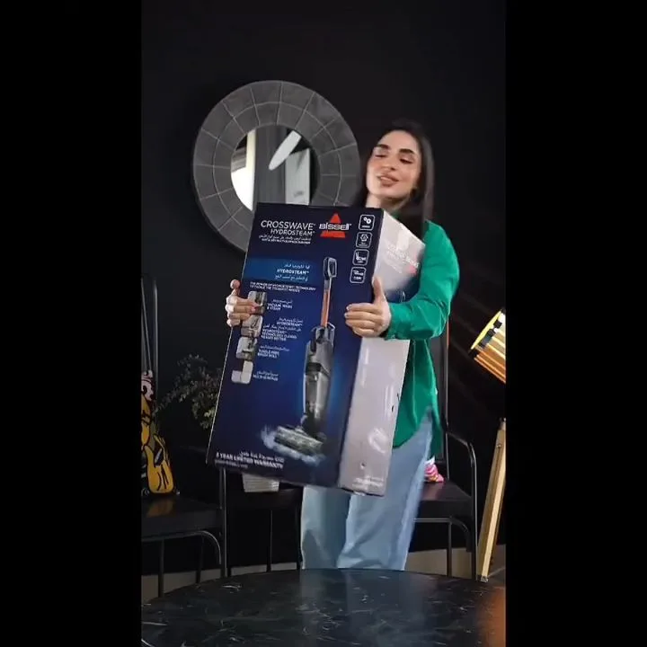 جاروبرقی همهکاره CrossWave Hydrosteam Bissell، رنگ مشکی و نقرهای، جنس پلاستیک و فلز، برقی ایستاده