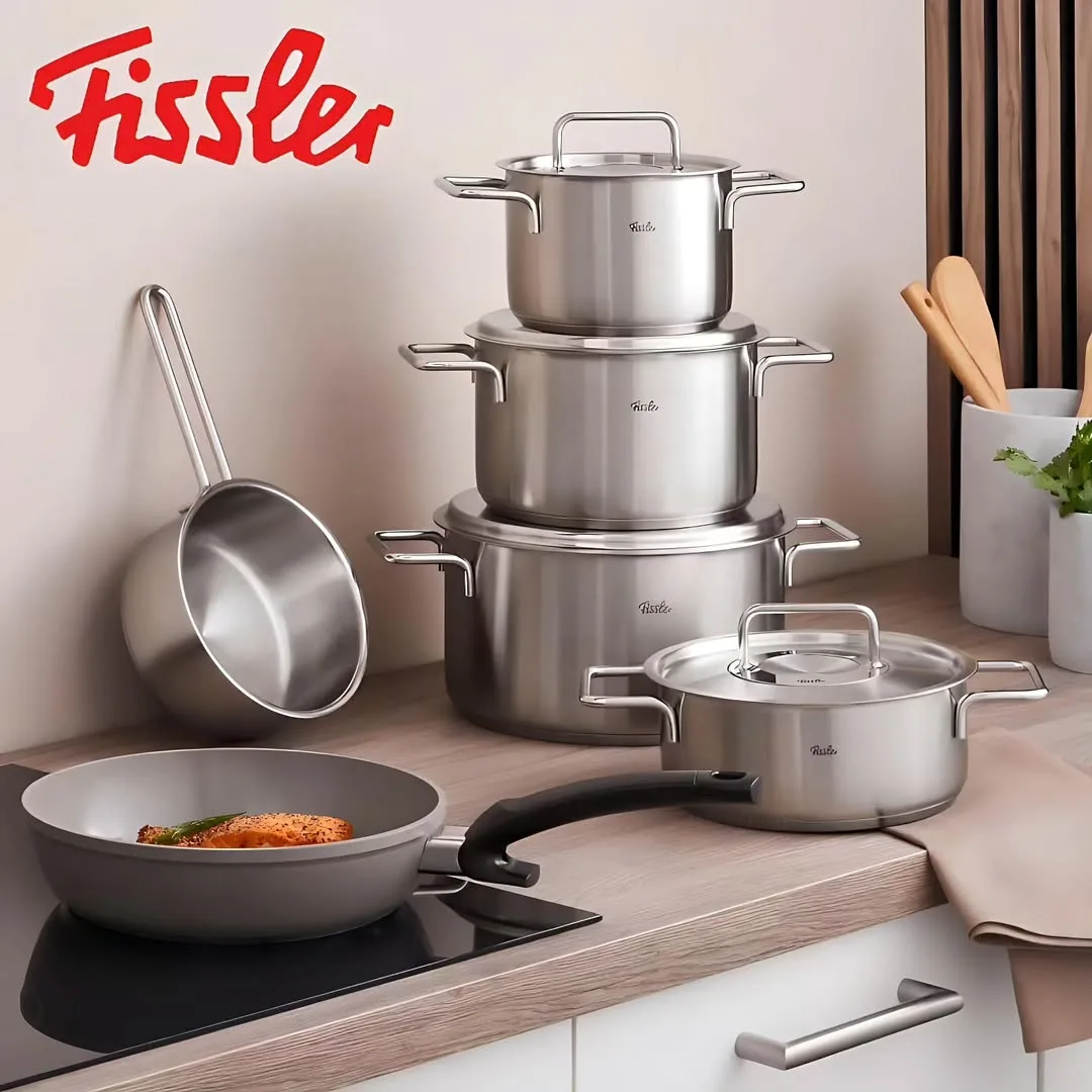 سرویس قابلمه استیل ۹ پارچه Pure Steel Fissler