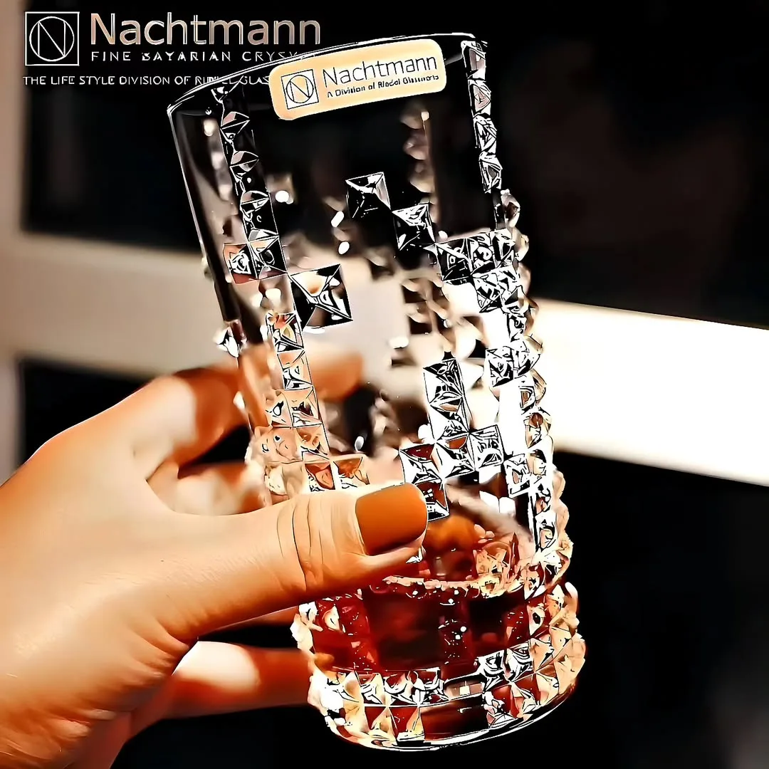 تنگ و نیم‌لیوان کریستال Nachtmann، رنگ شفاف، جنس شیشه، طرح هندسی، استوانه‌ای، تراش‌خورده