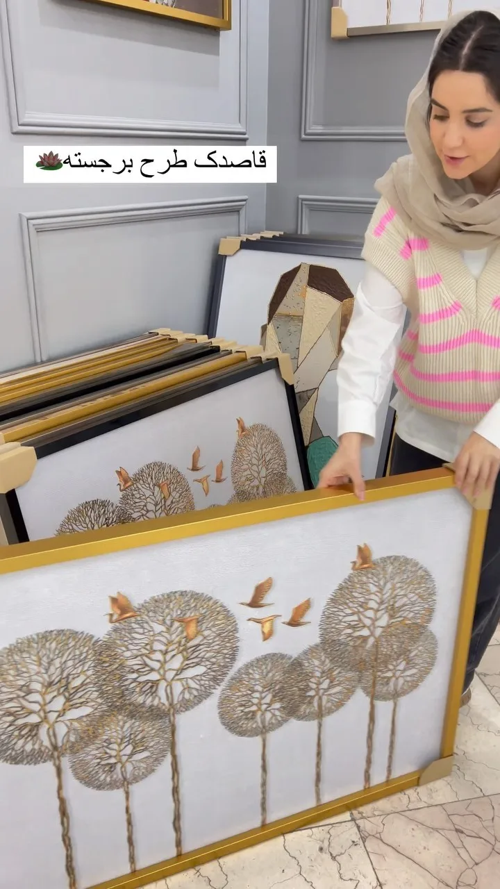 تابلو برجسته‌ی افقی قاصدک، رنگ طلایی، سفید و قهوه‌ای، مستطیلی، قاب‌دار