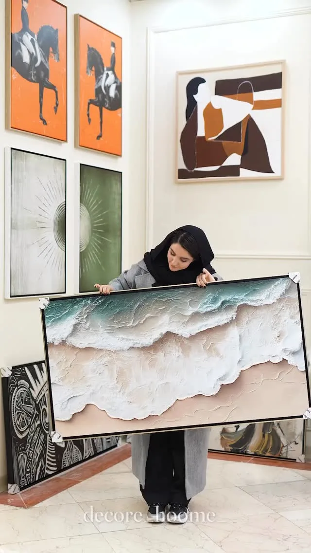 تابلو میکس مدیا ۱۴۰×۸۰، رنگ سفید و قهوهای، جنس بوم و چوب، تابلوی نقاشی بزرگ مستطیلی