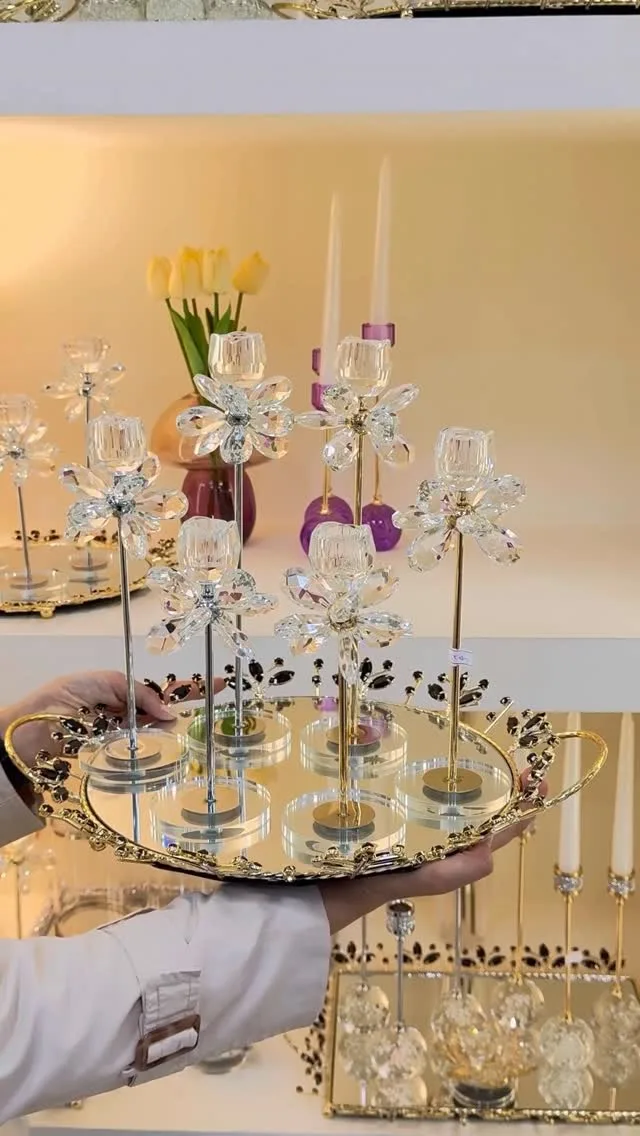جاشمعی سه سایز وارداتی، رنگ طلایی و شفاف، جنس شیشه و فلز، پایه‌دار