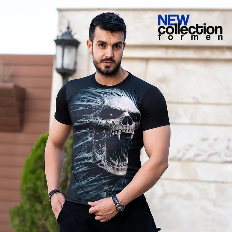 تیشرت مردانه، رنگ مشکی، سفید و آبی، طرح شخصیت کارتونی، آستین کوتاه، یقه گرد، جذب