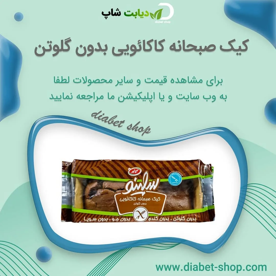 کیک صبحانه کاکائویی بدون گلوتن سالینو، رنگ قهوه‌ای و سبز، مستطیلی