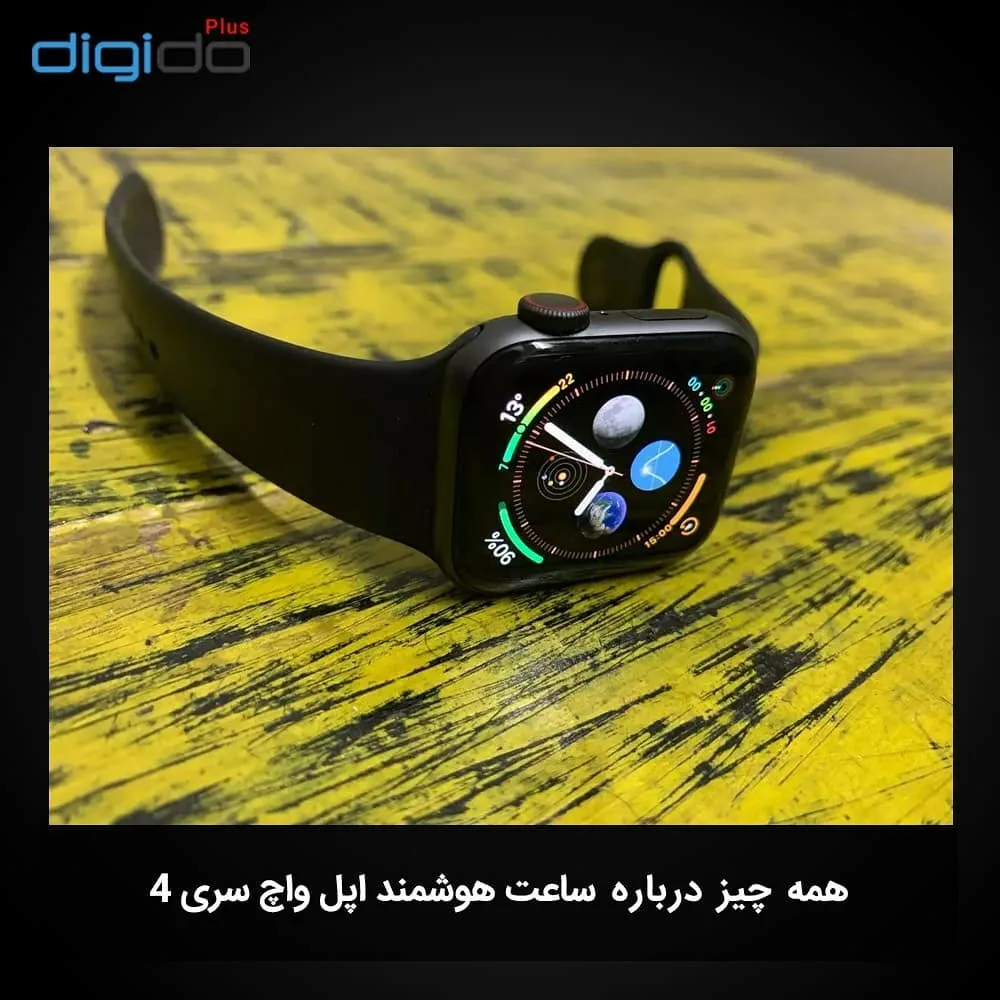 ساعت هوشمند اپل واچ سری 4 Apple، رنگ مشکی، جنس سیلیکون و فلز، دیجیتال، بند سیلیکونی