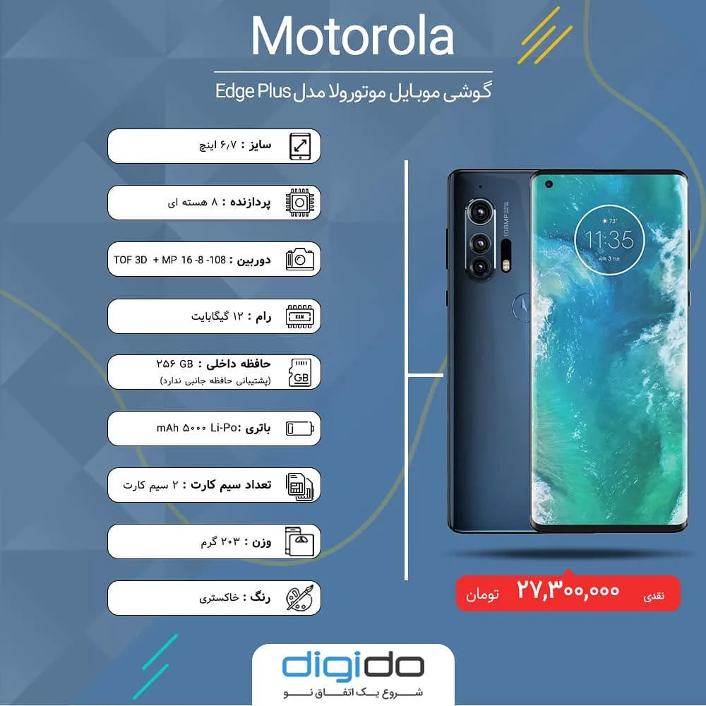 گوشی موتورولا Edge Plus، رنگ خاکستری، لمسی، صفحه نمایش تخت