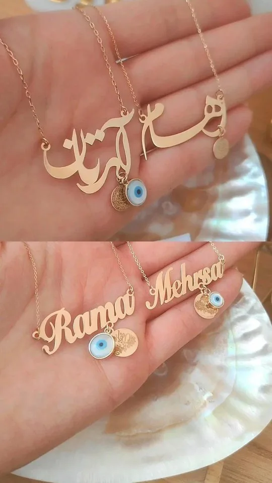 گردنبند طلا اسم دُرتا، رنگ طلایی، جنس فلز، گردنبند با پلاک اسم فارسی و انگلیسی