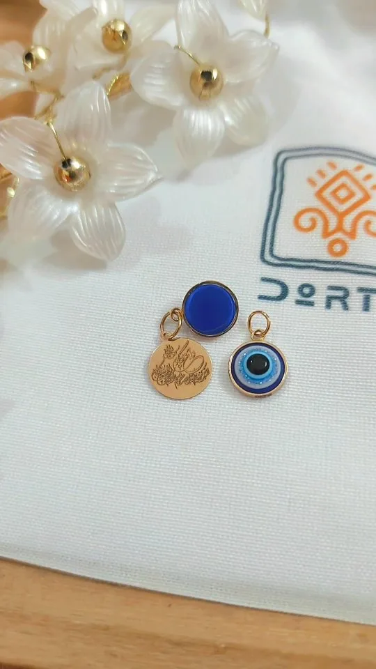 آویز طلا، رنگ طلایی و آبی، جنس فلز، گرد