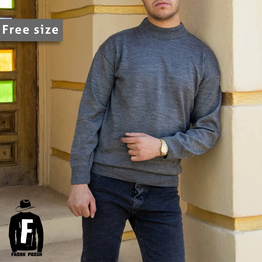 بافت یقه پنج سانت، رنگ خاکستری، جنس بافتنی، یقه اسکی، آستین بلند، مدل معمولی