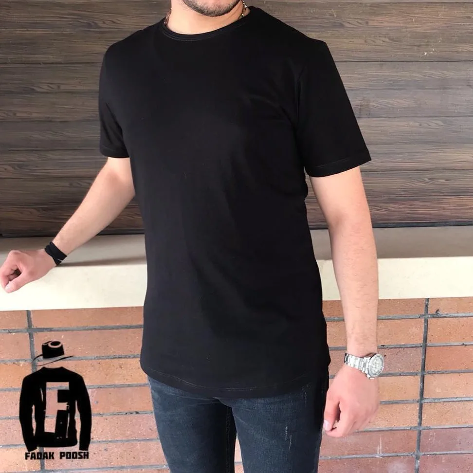 تیشرت نخ پنبه مشکی ساده، آستین کوتاه، یقه گرد، جذب