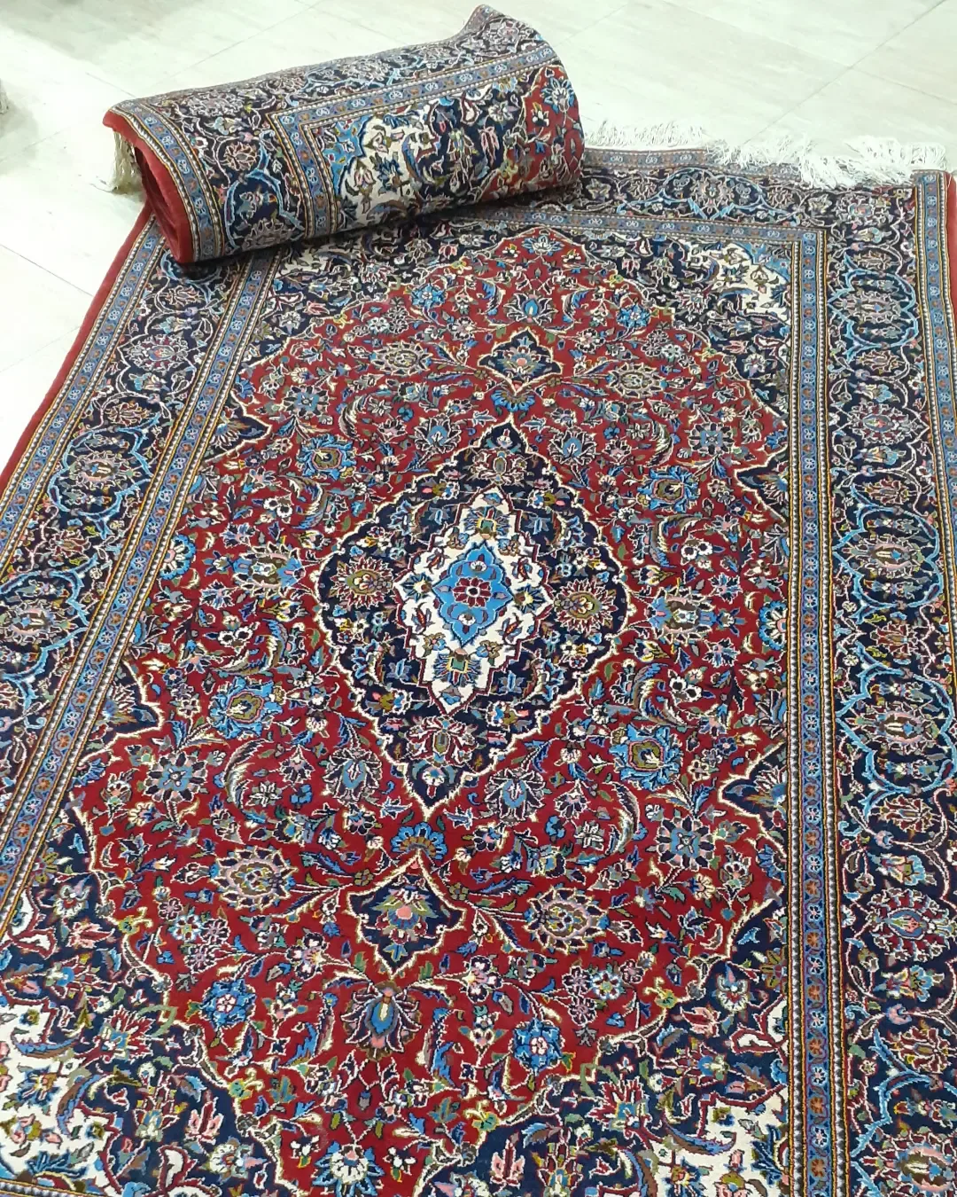 جفت قالیچه کرک کاشان کارکرده