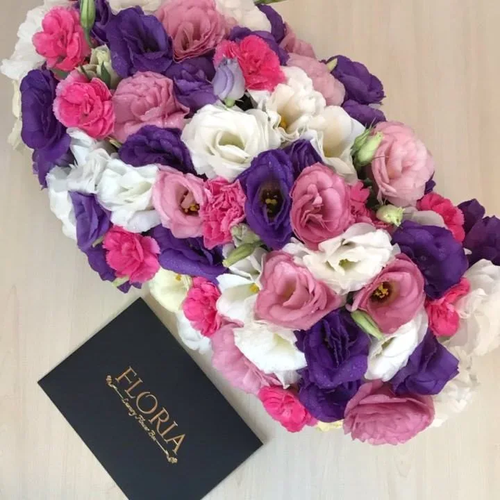 باکس گل رنگارنگ، رنگ بنفش، صورتی و سفید، جعبه گل