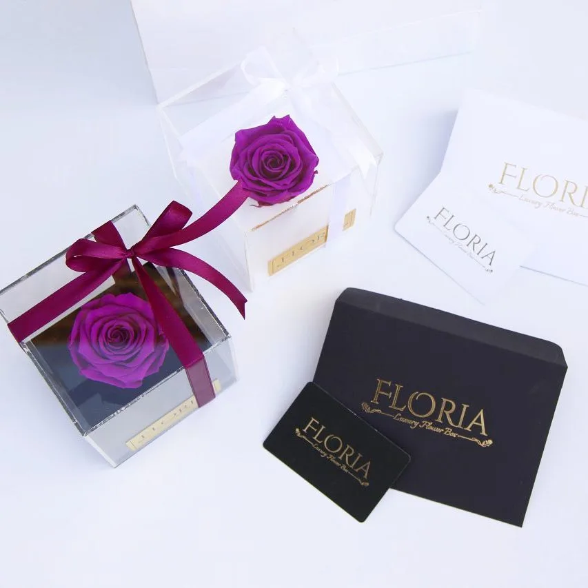 باکس رز جاودان بنفش تک شاخه Rose Amor
