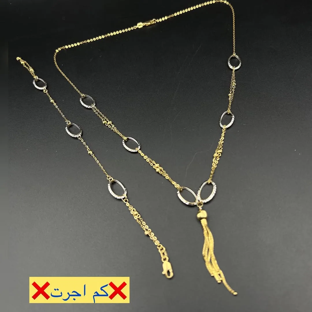 گردنبند و دستبند ایتالیایی، رنگ طلایی و نقره‌ای، جنس طلا، زنجیری، آویز منگوله‌ای