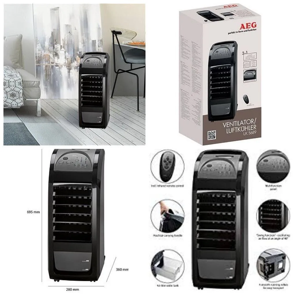 کولر آبی سهکاره AEG LK 5689، رنگ مشکی، جنس پلاستیک، ایستاده برجی