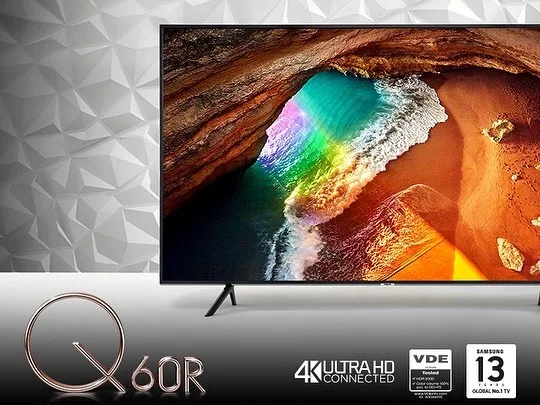 تلویزیون QLED مدل Q60R سامسونگ، رنگ مشکی، جنس شیشه و پلاستیک، ال‌سی‌دی
