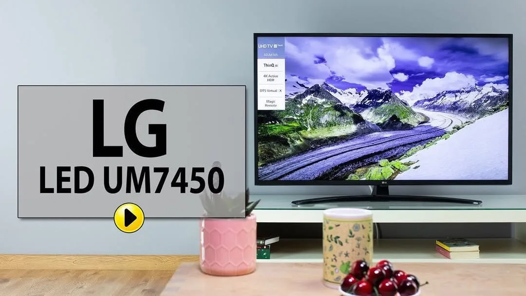 تلویزیون ال جی UM7450 4K، رنگ مشکی، جنس پلاستیک و شیشه، LED، تخت