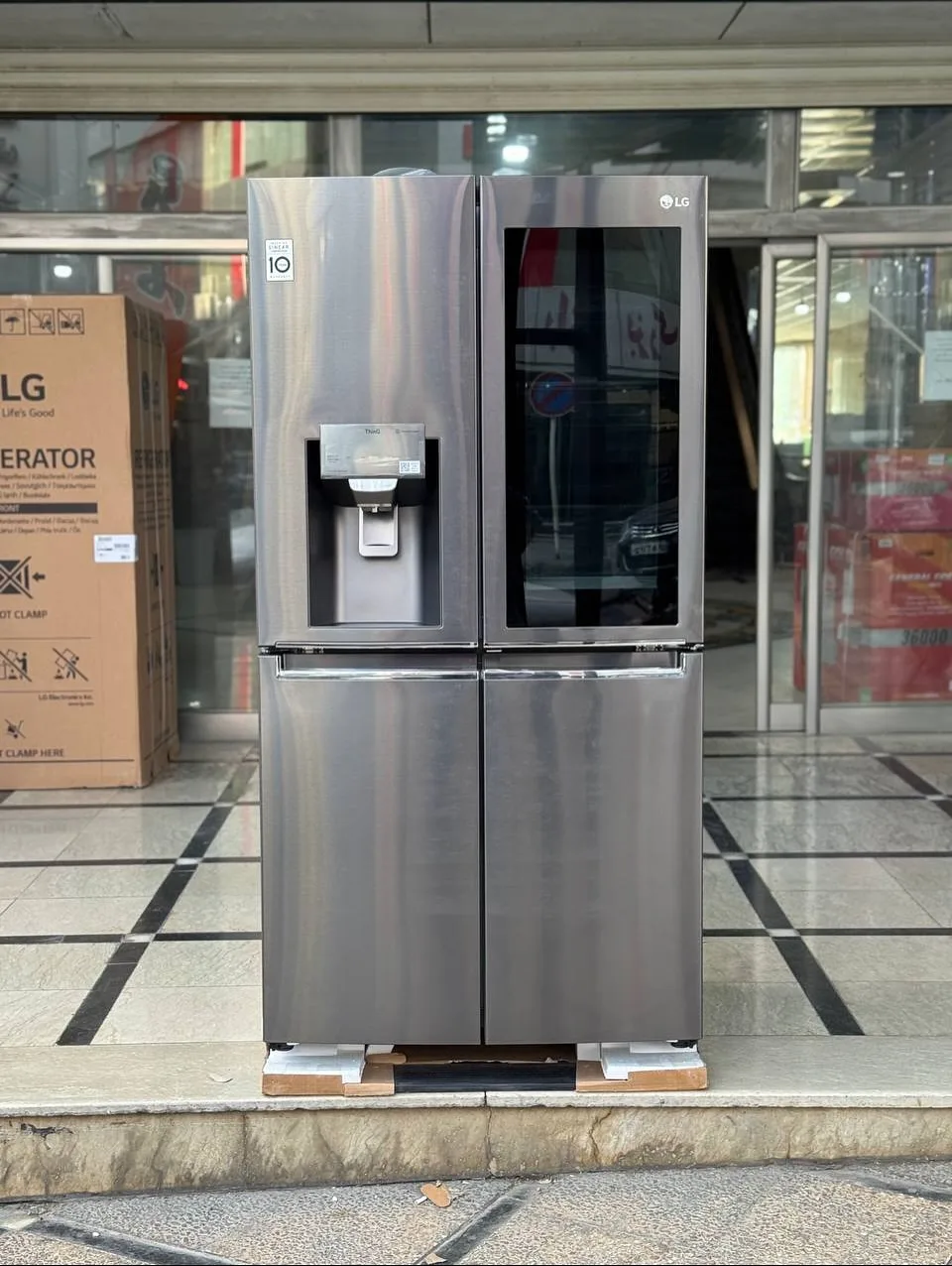 یخچال ساید بای ساید اینستاویو مدل X24 ال‌جی، رنگ نقره‌ای، جنس فلز، ایستاده دو در