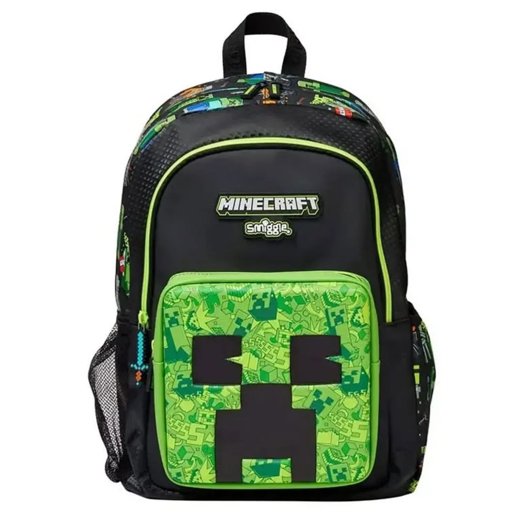 کوله‌پشتی ماینکرفت Smiggle، رنگ مشکی و سبز، طرح شخصیت کارتونی، مدرسه