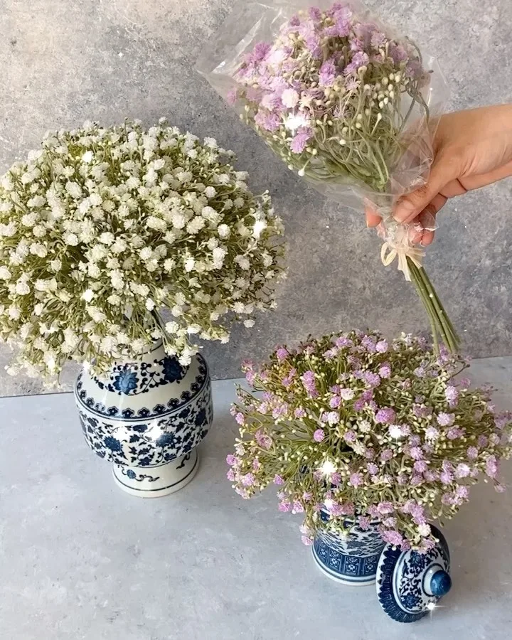 بوته ژیپسوفیلیا مصنوعی، رنگ سفید، سبز و آبی، جنس پلاستیک و سرامیک، گل و گلدان مصنوعی