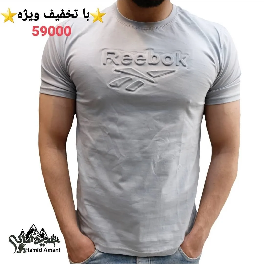 تیشرت تمام نخ ریبوک، رنگ خاکستری، جنس پنبه‌ای، آستین کوتاه، یقه گرد